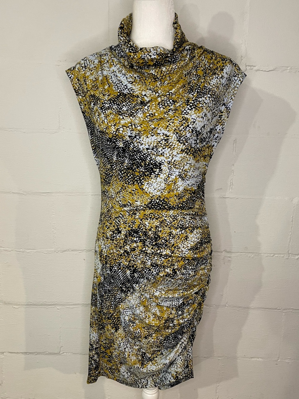 Anthropologie Sleeveless Cowl Neck Midi Dress in Mustard, Black, White